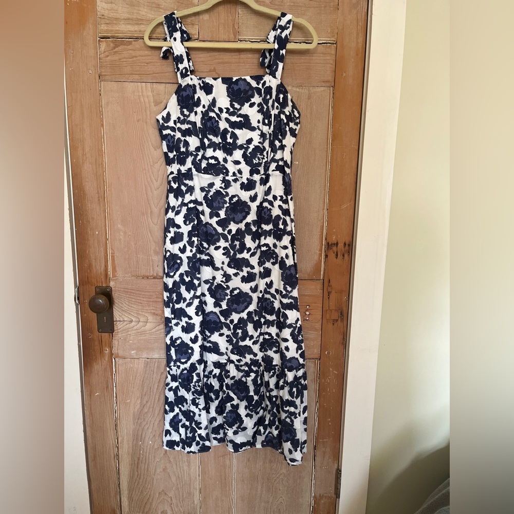 Adelyn summer dress navy and white sweet shoulder detail